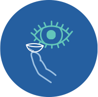 contact lens on fingertip moving towards eye icon