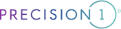 Logotipo oficial de las lentes de contacto diarias Precision1 de color lila y azul