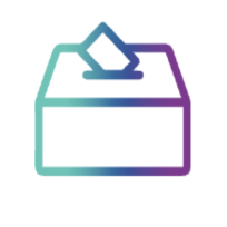 Ícono de caja de reembolso con un documento en degradado azul y morado