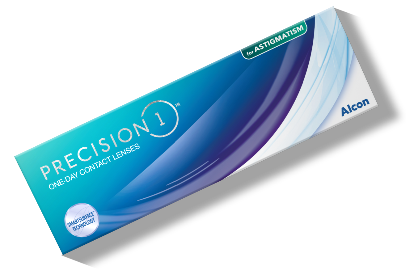 Product box for Precision1 for Astigmatism one-day contact lenses by Alcon