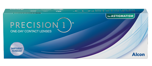 Product box for Precision1 for Astigmatism one-day contact lenses by Alcon