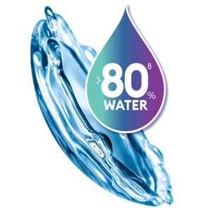 contact lens coated in water with text reading more than 80% water
