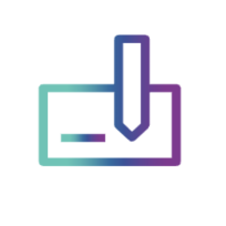 Ícono de registro con lápiz y tarjeta en degradado azul y morado