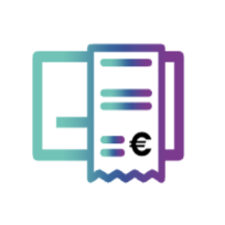 Ícono de recibo con símbolo de euro en degradado azul y morado.