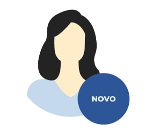 Ícone de pessoa com uma etiqueta "NOVO", representando novos utilizadores de lentes de contacto