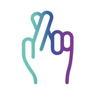 Ícono de mano con los dedos cruzados en degradado azul y morado