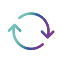 Ícono de flechas circulares en degradado azul y morado