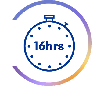 Icon of a stopwatch displaying “16 hrs” in the center—representing 16 hours of comfort or contact lens wear time