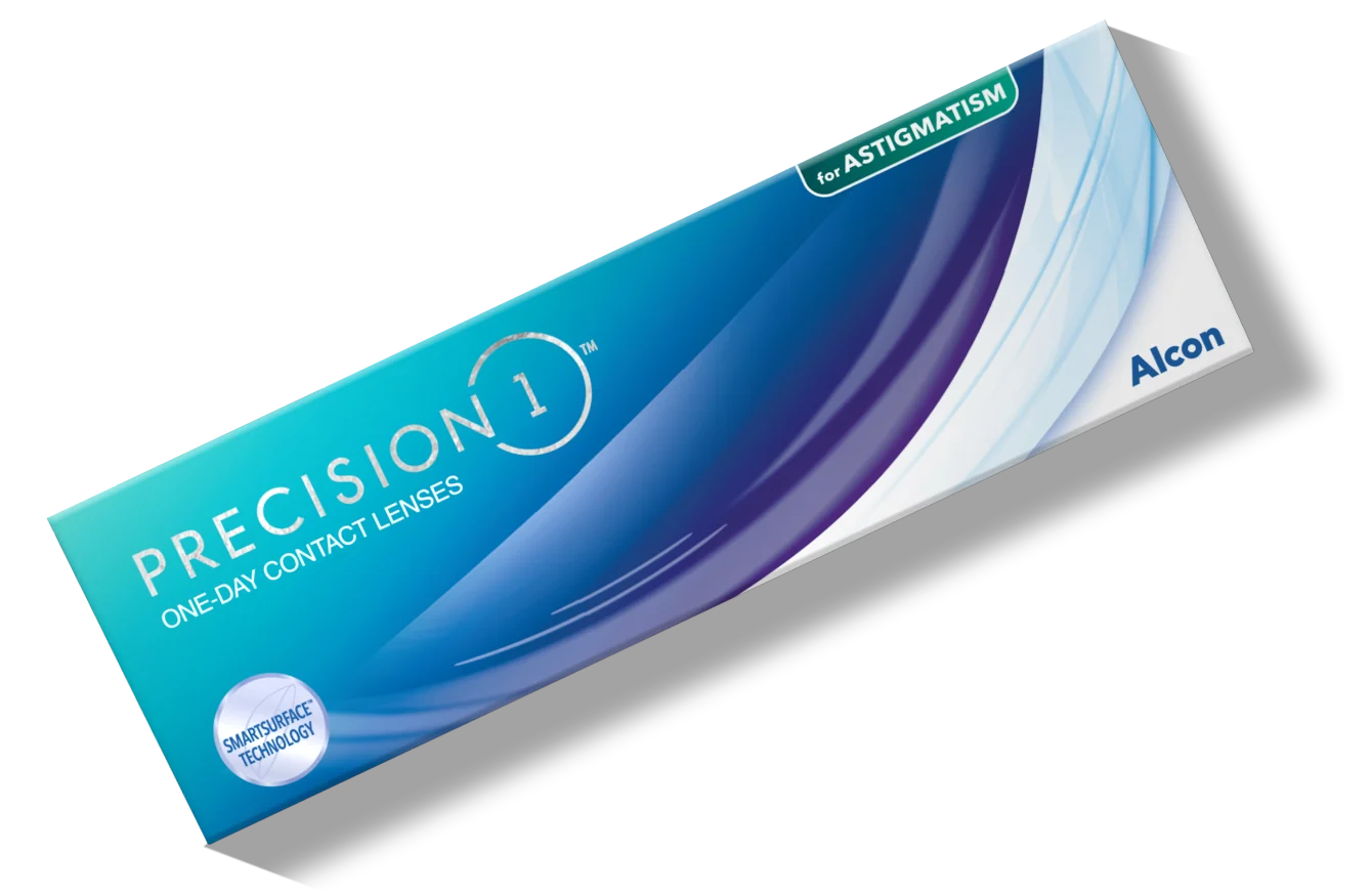 Product box for Precision1 for Astigmatism one-day contact lenses by Alcon
