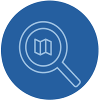 magnifying glass icon over a map