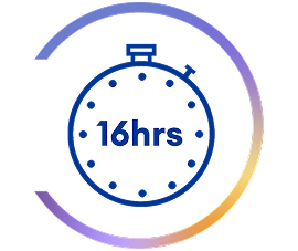 Icon of a stopwatch displaying “16 hrs” in the center—representing 16 hours of comfort or contact lens wear time