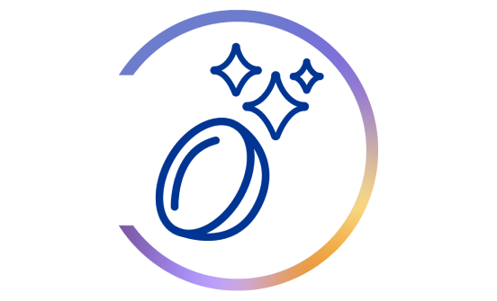 Icon of a sparkling clean contact lens with three stars above it